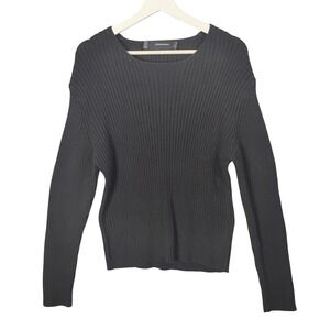 J Lindeberg Mens Black Ribbed Long Sleeve Crewneck Cotton Knit Sweater XL Cozy